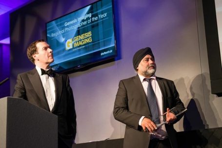 Evening Standard Editor, George Osborne and Ken Sethi presenting the Genesis Imaging Regional Photographer of the Year Award