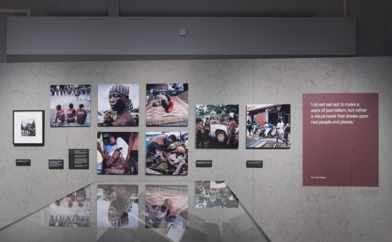 'Storyteller: Photography by Tim Hetherington' at Imperial War Museum London. Dibond mounted C-type and Giclée prints by Genesis.